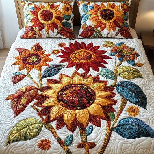 Golden Blooms 3-Piece Quilted Bedding Set NCU0NT3719