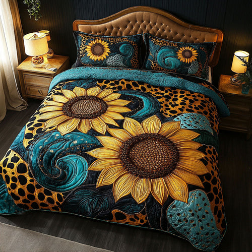 Golden Blooms 3-Piece Quilted Bedding Set NCU0NT5526