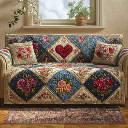 Golden Blossom Heart Quilted Sofa Cover NCU0XD2208