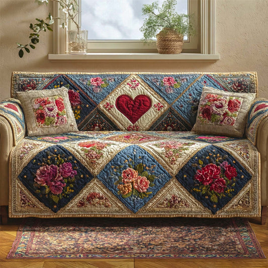 Golden Blossom Heart Quilted Sofa Cover NCU0XD2208