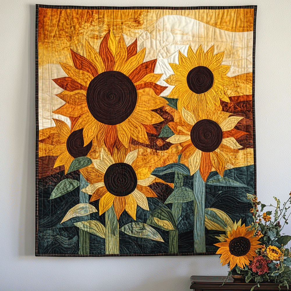 Golden Blossoms Art Quilt Hanging NCU0TL955