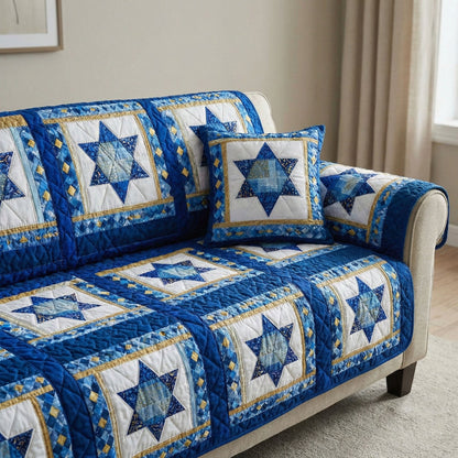 Golden Blue Stars Quilted Sofa Cover NCU0NT12171
