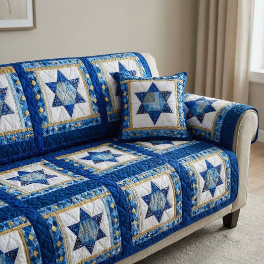Golden Blue Stars Quilted Sofa Cover NCU0NT12171
