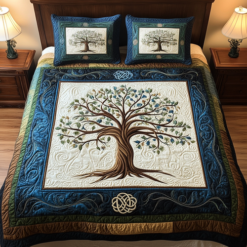 Golden Branches Elegance 3-Piece Quilted Bedding Set NCU0TL2004