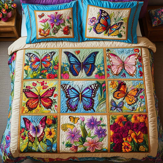 Golden Butterfly Days 3-Piece Quilted Bedding Set NCU0NT8328