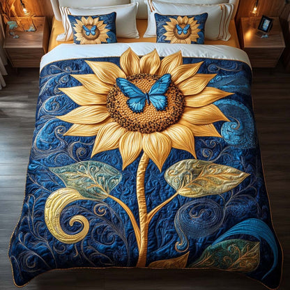 Golden Butterfly Glow 3-Piece Quilted Bedding Set NCU0NT2382