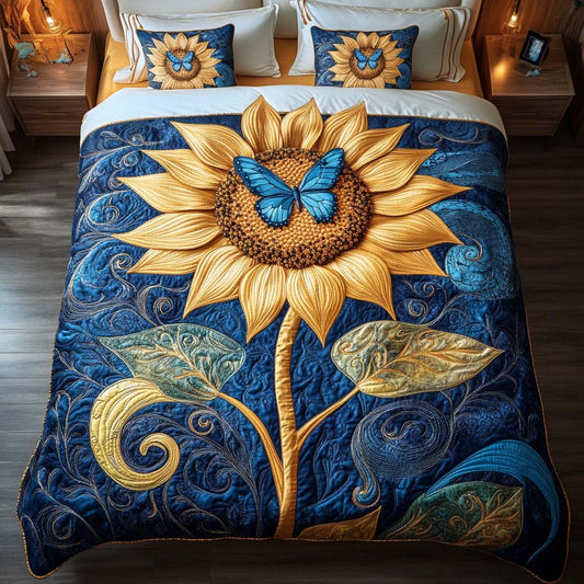 Golden Butterfly Glow 3-Piece Quilted Bedding Set NCU0NT2382