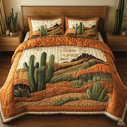 Golden Cactus Haven 3-Piece Quilted Bedding Set NCU0NT4167