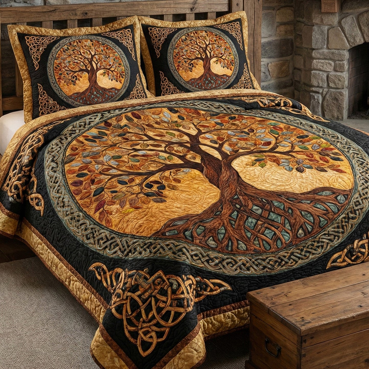 Golden Canopy 3-Piece Quilted Bedding Set NCU0NT12286