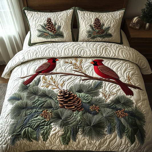 Golden Cardinal 3-Piece Quilted Bedding Set NCU0DV6662