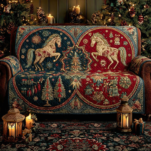 Golden Carousel Christmas Quilted Sofa Cover NCU0XD2150