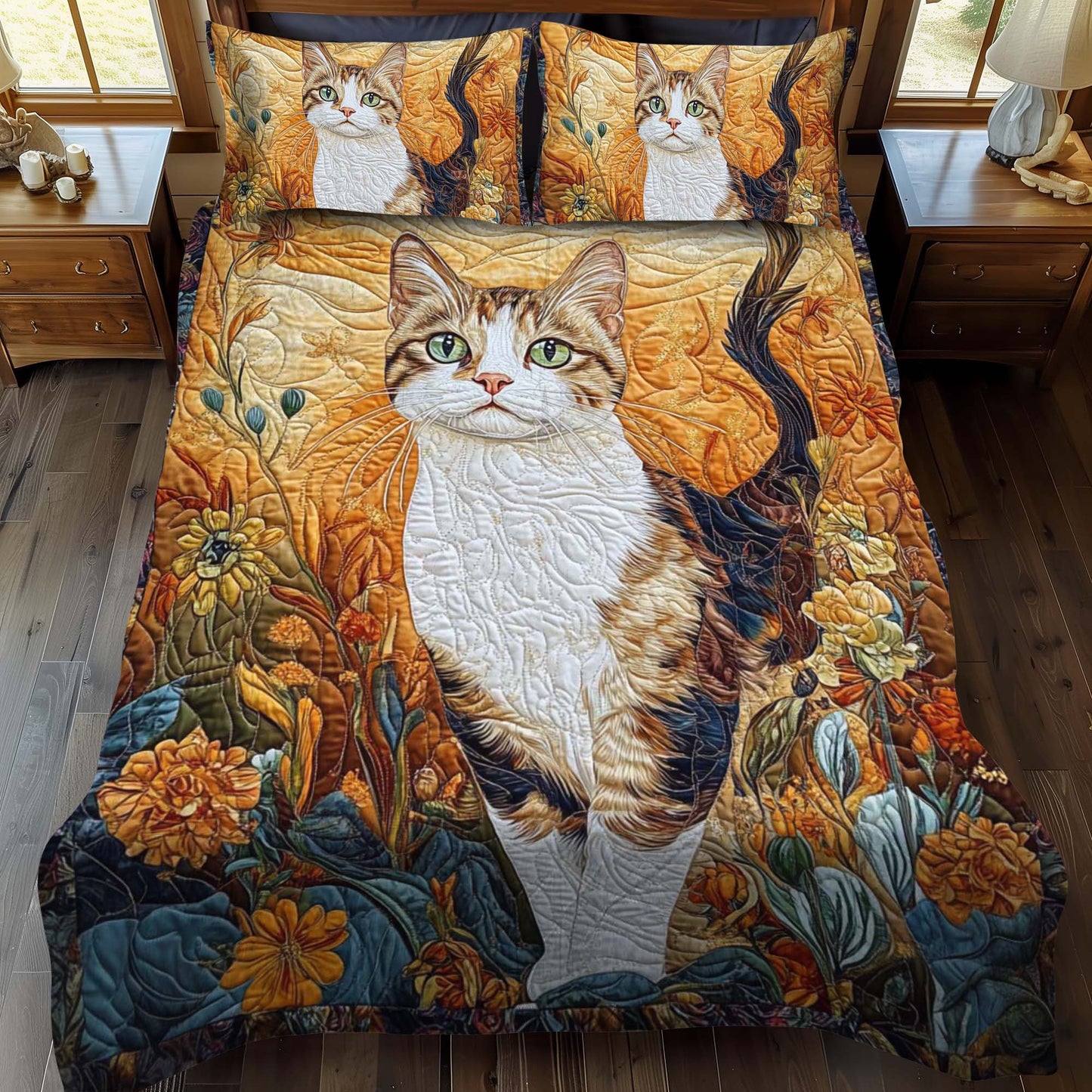 Golden Cat 3-Piece Quilted Bedding Set NCU0NT999