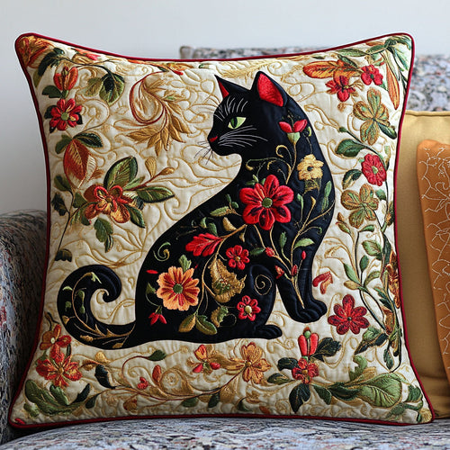 Golden Cat Flourish Quilted Pillow Case NCU0NT6279