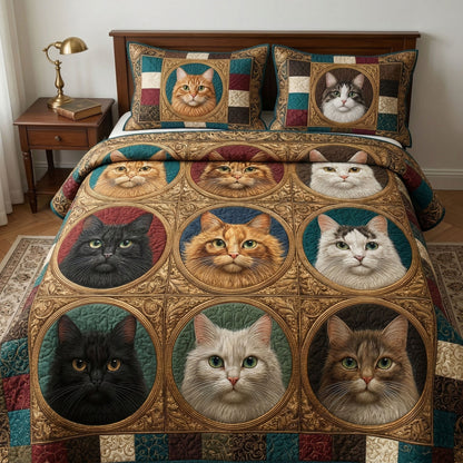 Golden Cat Portraits 3-Piece Quilted Bedding Set NCU0NT12468