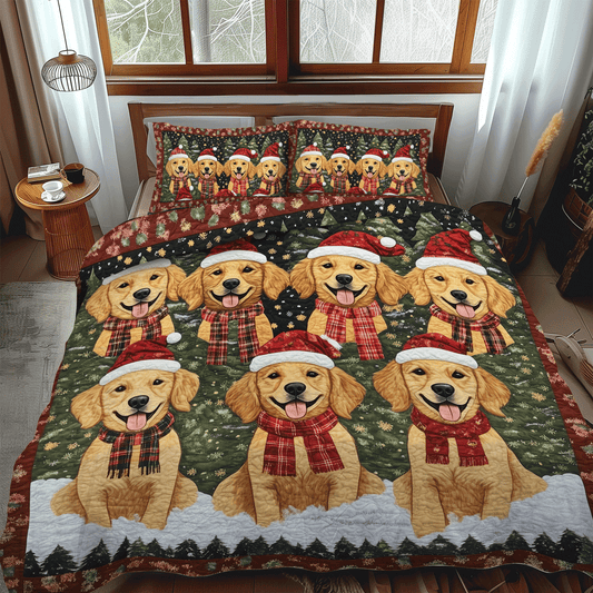 Golden Christmas 3-Piece Quilted Bedding Set NCU0TH1636