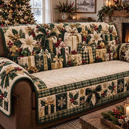 Golden Christmas Blessings Quilted Sofa Cover NCU0PT12183