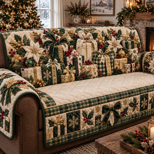 Golden Christmas Blessings Quilted Sofa Cover NCU0PT12183