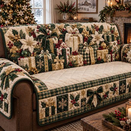 Golden Christmas Blessings Quilted Sofa Cover NCU0PT12183