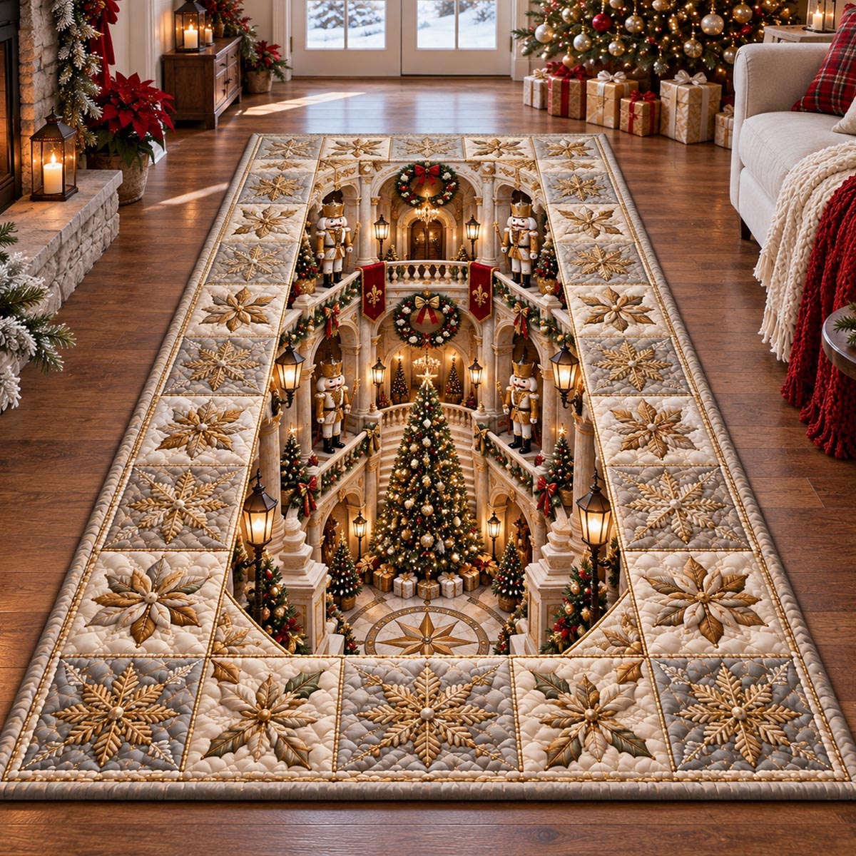 Golden Christmas Stairway Area Rug NCU0DV10271