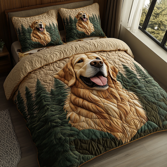 Golden Companion 3-Piece Quilted Bedding Set NCU0DV5533