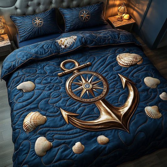Golden Compass Anchor 3-Piece Quilted Bedding Set NCU0NT4827