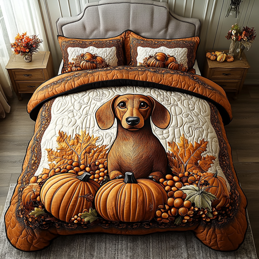 Golden Dachshund 3-Piece Quilted Bedding Set NCU0DK9265