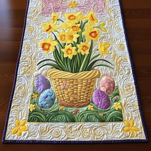 Golden Daffodil Basket Quilted Table Runner NCU0PT5151