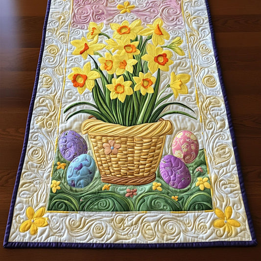 Golden Daffodil Basket Quilted Table Runner NCU0PT5151