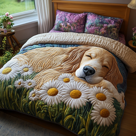 Golden Daisy 3-Piece Quilted Bedding Set NCU0DV5522