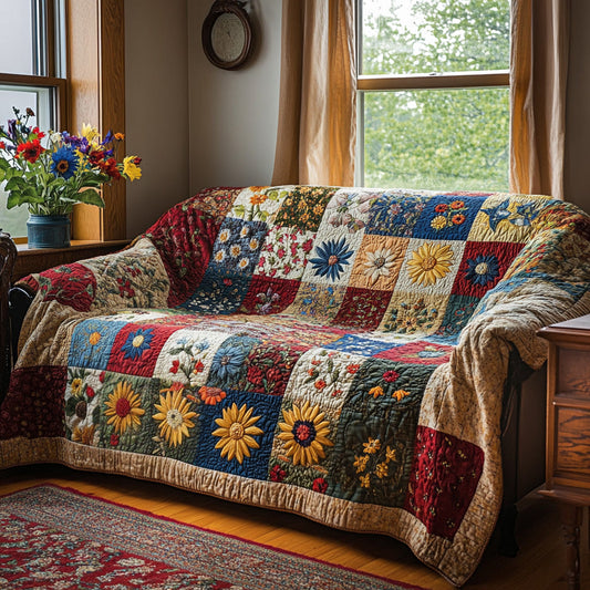 Golden Daisy Field Quilted Sofa Cover NCU0VL2992
