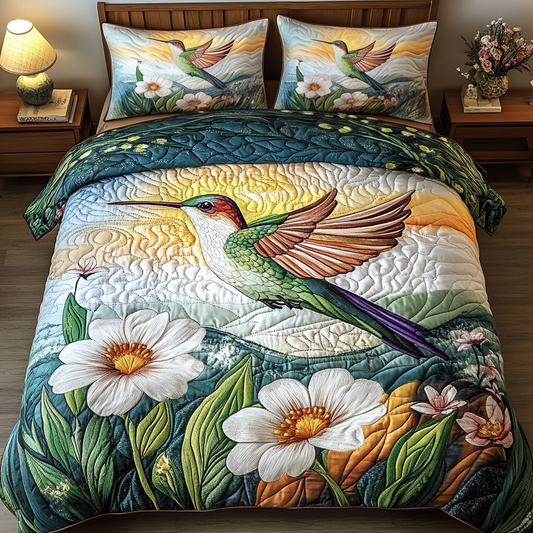 Golden Dawn Hummingbird 3-Piece Quilted Bedding Set NCU0VL1193