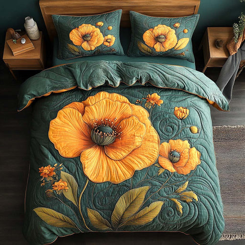 Golden Dawn Poppies 3-Piece Quilted Bedding Set NCU0XD568