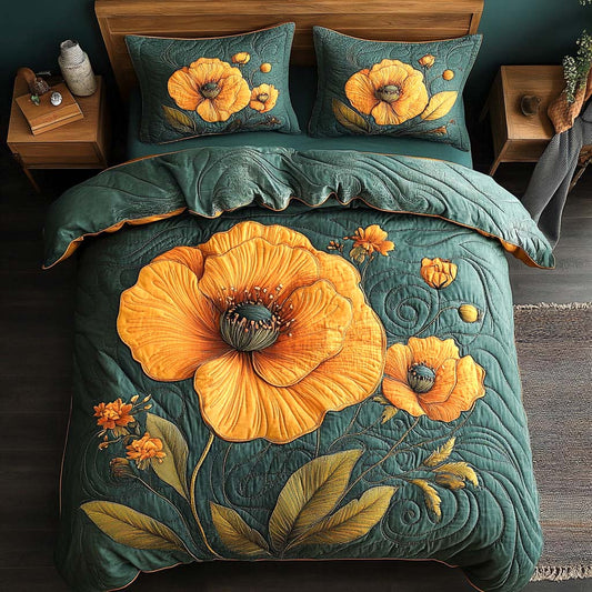 Golden Dawn Poppies 3-Piece Quilted Bedding Set NCU0XD568
