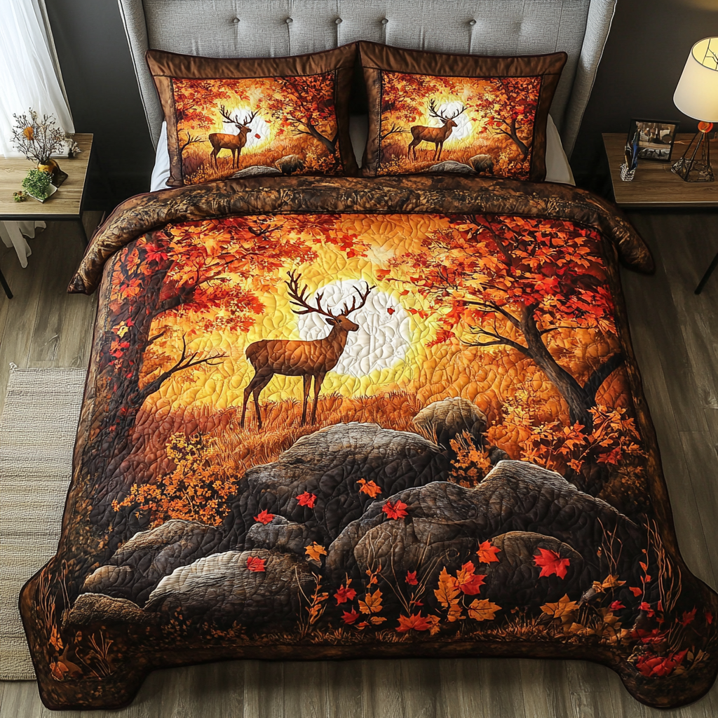 Golden Deer 3-Piece Quilted Bedding Set NCU0DK8658