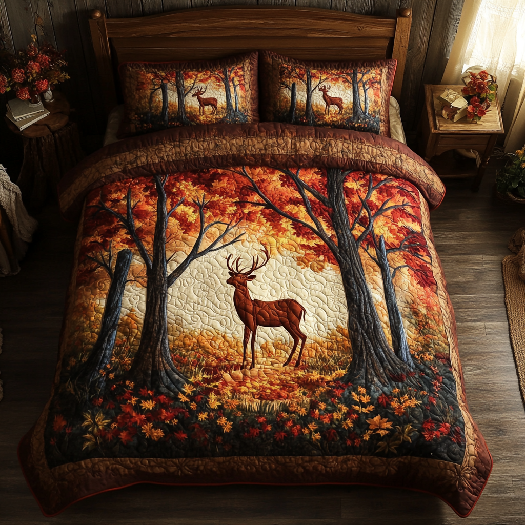 Golden Deer 3-Piece Quilted Bedding Set NCU0DK9487