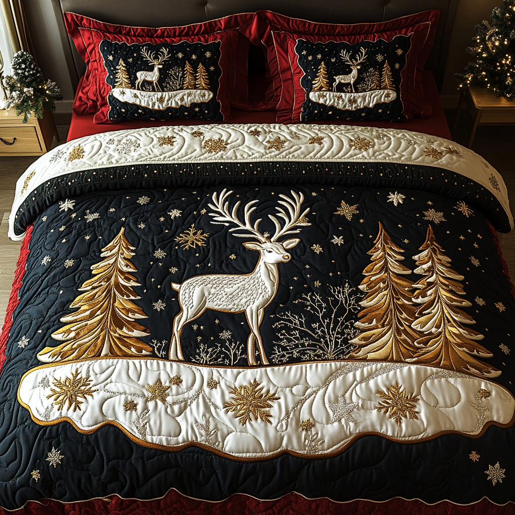 Golden Deer 3-Piece Quilted Bedding Set NCU0DK9900
