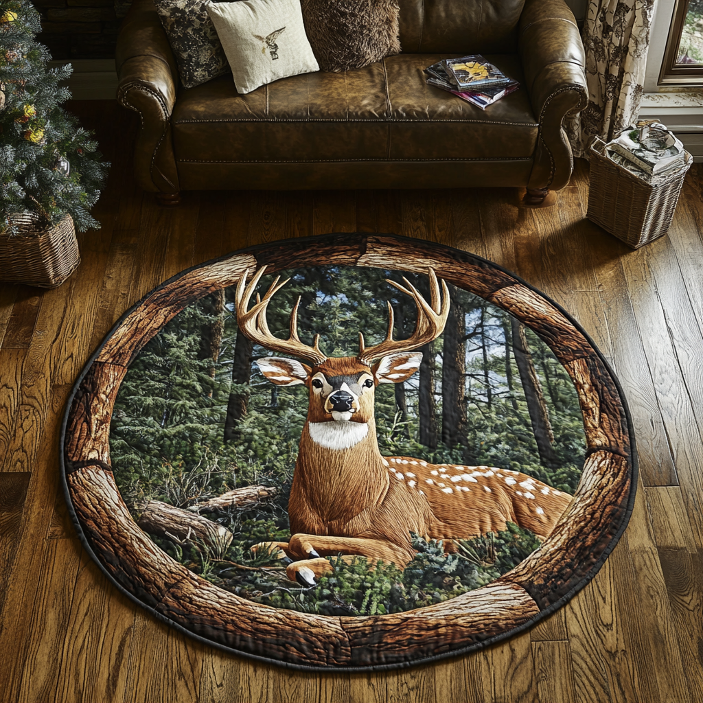 Golden Deer Quilted Round Mat NCU0DK8067