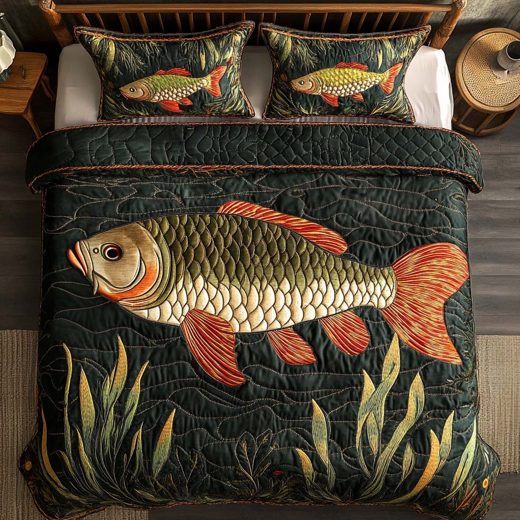 Golden Depths 3-Piece Quilted Bedding Set NCU0NT7190