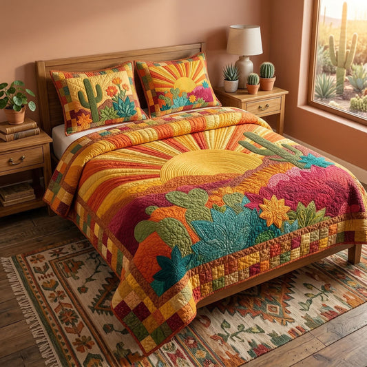 Golden Desert Flower 3-Piece Quilted Bedding Set NCU0NT12583