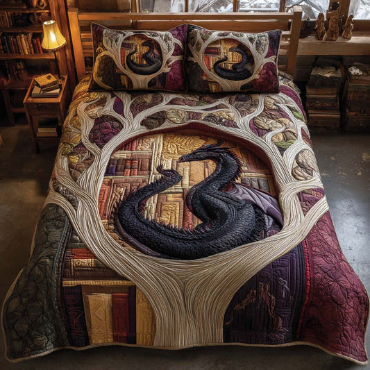 Golden Dragon Tome 3-Piece Quilted Bedding Set NCU0XD1898