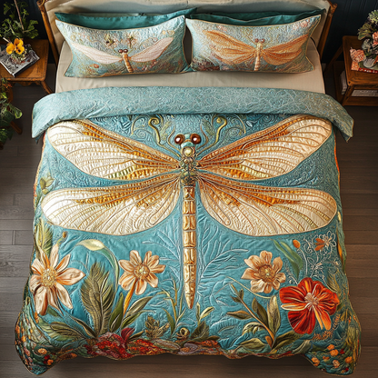 Golden Dragonfly 3-Piece Quilted Bedding Set NCU0DK10729
