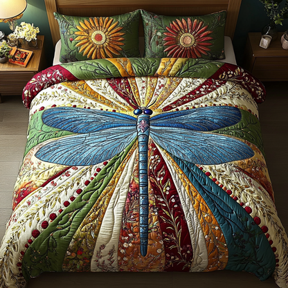 Golden Dragonfly 3-Piece Quilted Bedding Set NCU0DK3646