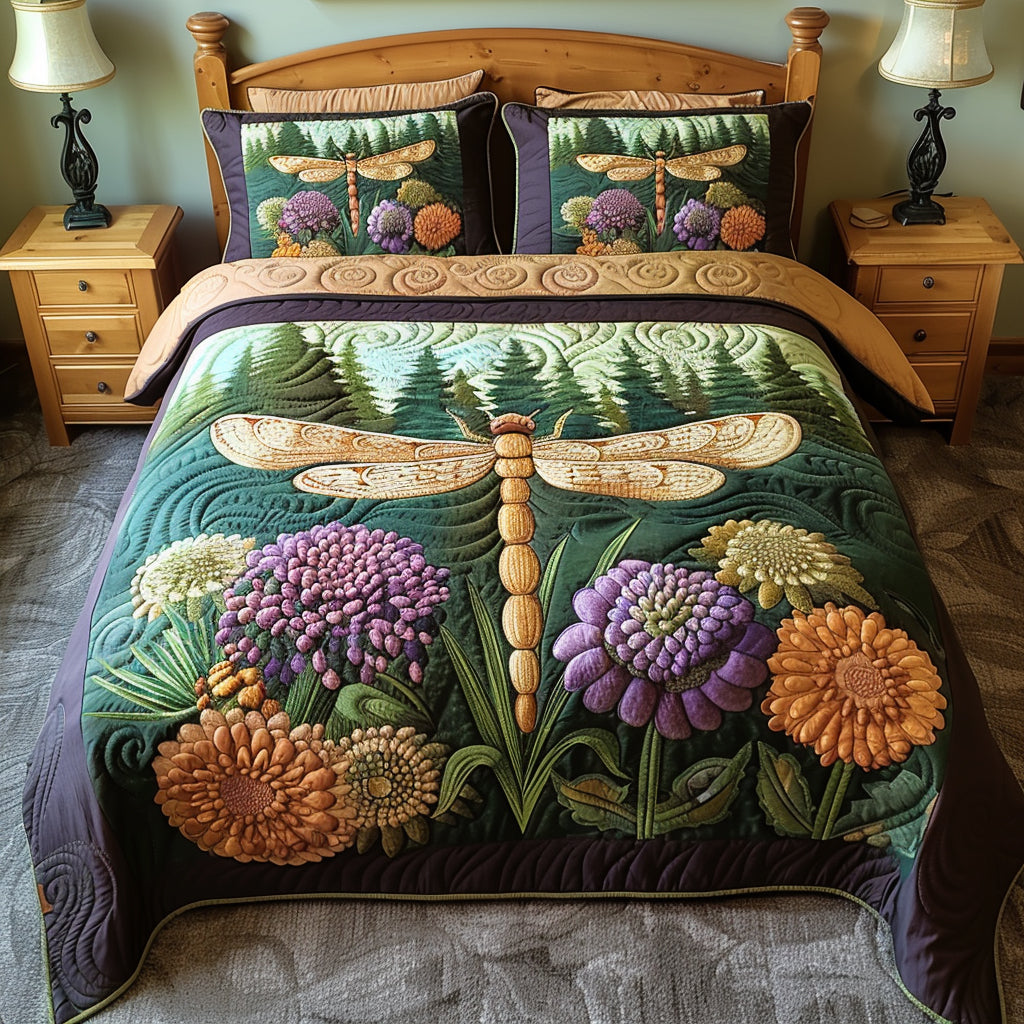 Golden Dragonfly 3-Piece Quilted Bedding Set NCU0DV8675