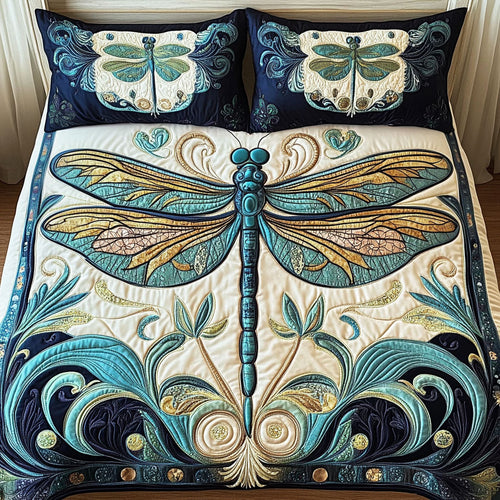 Golden Dragonfly 3-Piece Quilted Bedding Set NCU0NT3494