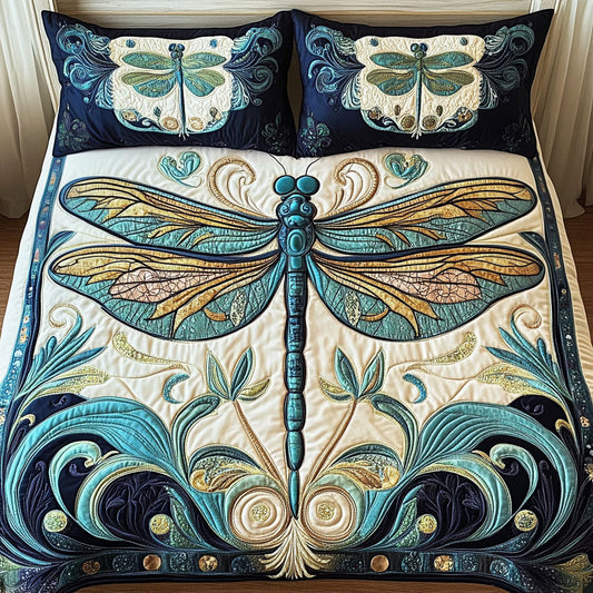 Golden Dragonfly 3-Piece Quilted Bedding Set NCU0NT3494
