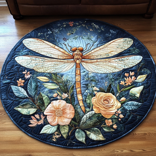 Golden Dragonfly Elegance Quilted Round Mat NCU0VL1333