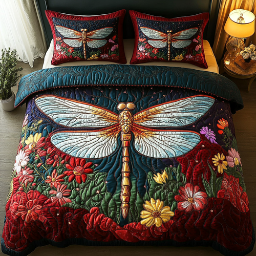 Golden Dragonfly 3-Piece Quilted Bedding Set NCU0DV4639