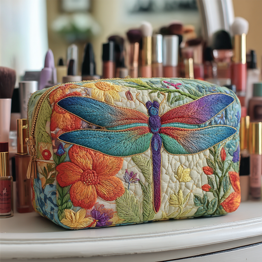 Golden Dragonfly Quilted Makeup Bag NCU0DK10229