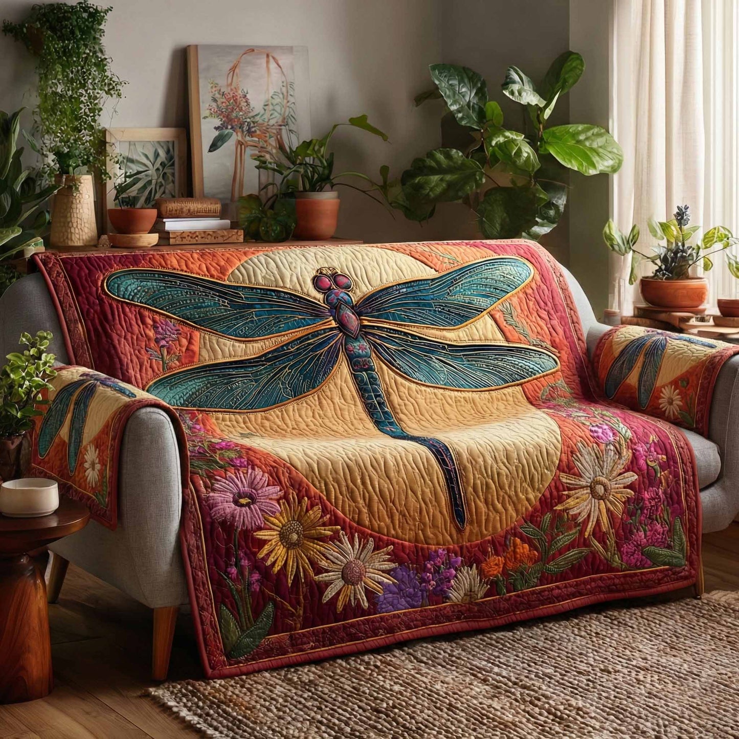 Golden Dragonfly Quilted Sofa Cover NCU0XD2351