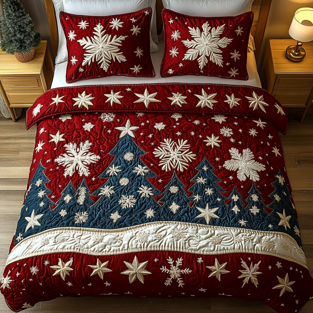 Golden Evergreen Sparkle 3-Piece Quilted Bedding Set NCU0DK2180